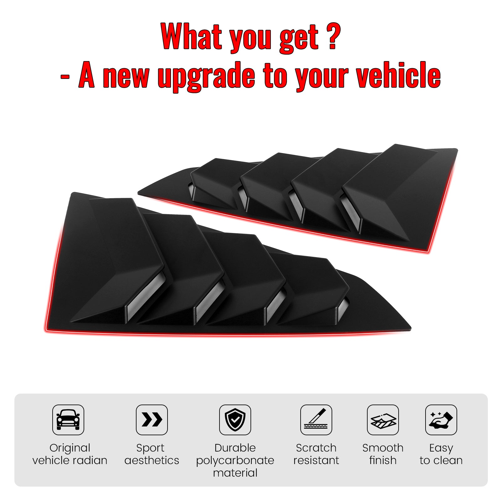 IKON MOTORSPORTS Side Window Louver, Compatible with 2024-2026 Ford Mustang S650 Coupe 2-Door, ABS Plastic Matte Black Rear Air Vent Scoop Shades Cover Blinds Trim 2PCS