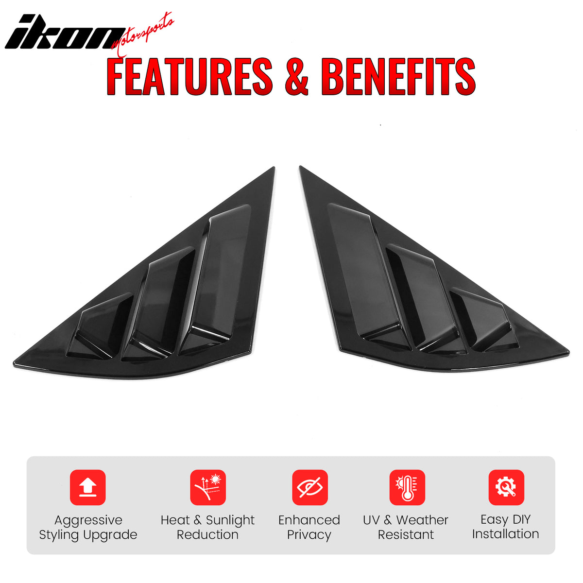 Fits 21-24 Ford Mustang Mach-E 2PC Side Window Louver 3 Vents Cover Unpainted PC