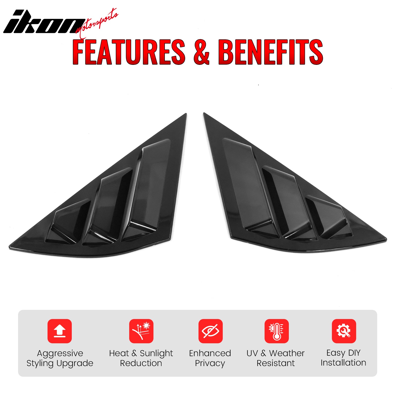 Fits 21-24 Ford Mustang Mach-E 2PC Side Window Louver 3 Vents Cover Unpainted PC