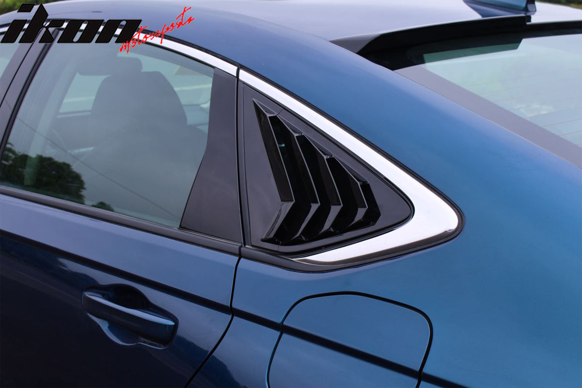 IKON MOTORSPORTS, Rear Side Window Louver Covers Compatible With 2023-2024 Honda Accord Sedan 4-Door, IKON Style ABS 2PCS