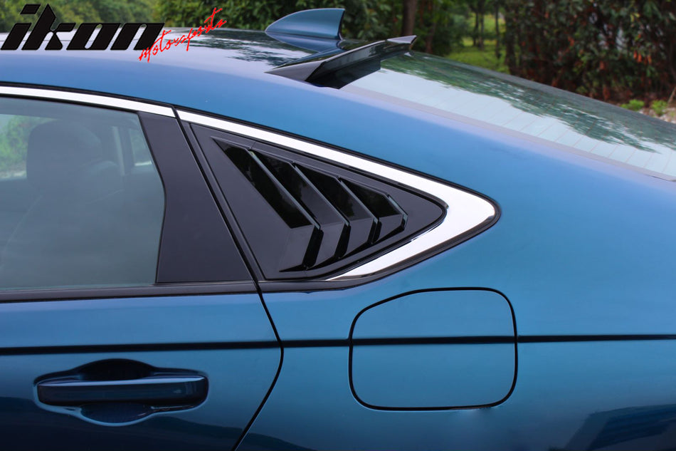 IKON MOTORSPORTS, Rear Side Window Louver Covers Compatible With 2023-2024 Honda Accord Sedan 4-Door, IKON Style ABS 2PCS