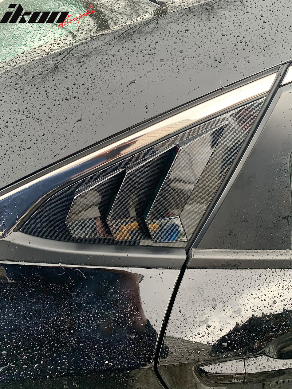IKON MOTORSPORTS, Window Louvers Compatible With 2016-2021 Honda Civic Sedan 4-Door, Carbon Fiber Print Rear Quarter Panel Window Side Louvers Cover Vent 2PCS, 2017 2018 2019 2020