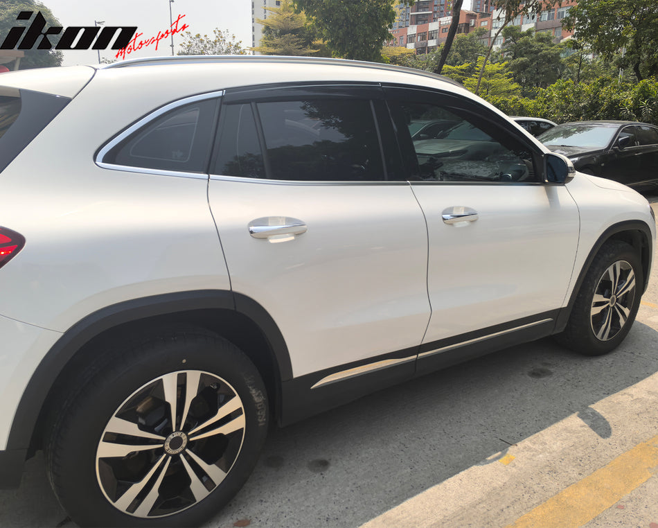 IKON MOTORSPORTS Tape on Low Profile Window Visors, Compatible with 2021-2025 Benz H247 GLA-Class, Acrylic Smoke/Tinted Rain Guards, Side Window Wind Deflectors 4PCS