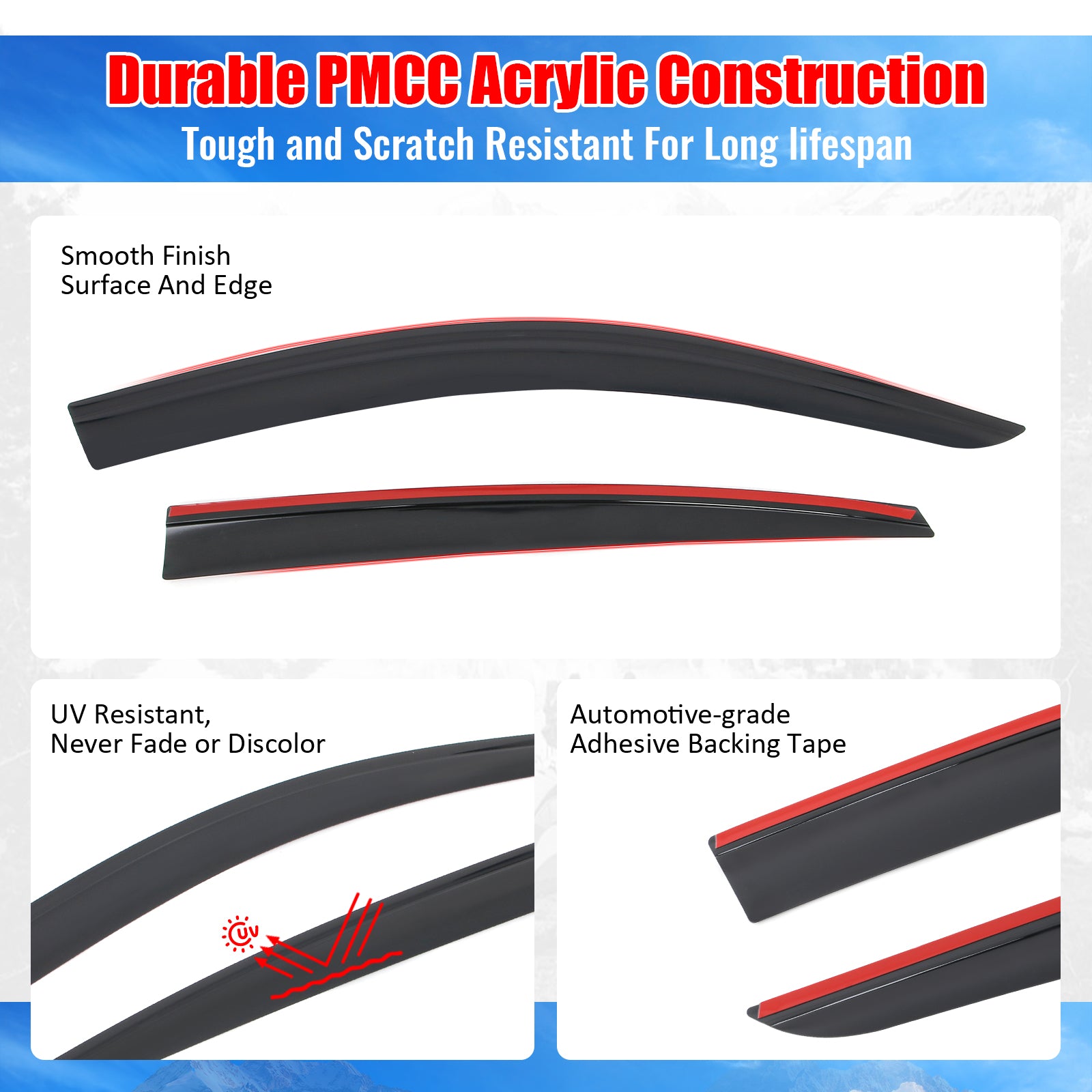 Fits 21-24 Toyota Venza Low Profile Style Tape-On Window Visors Rain Deflectors