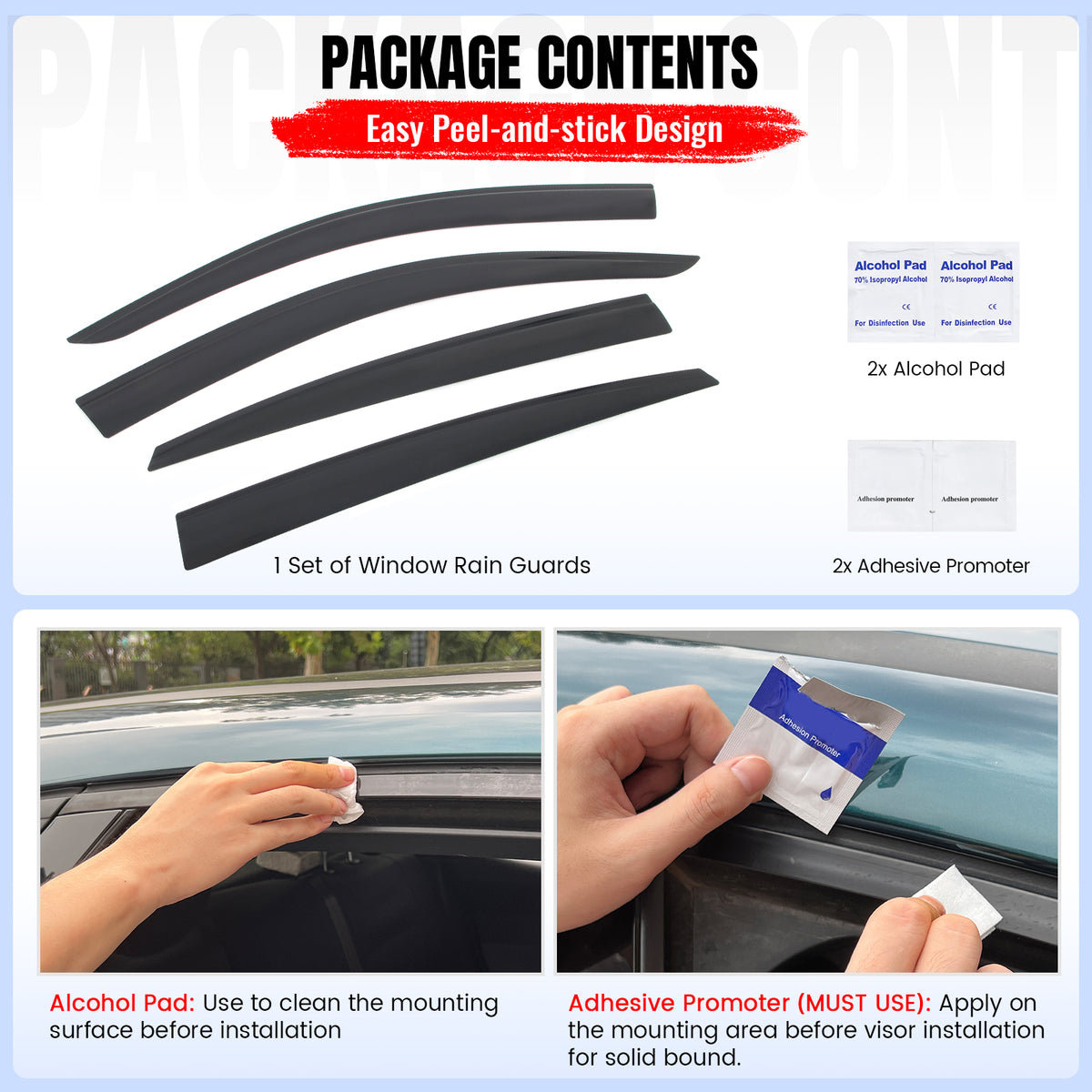 Fits 21-24 Toyota Venza Low Profile Style Tape-On Window Visors Rain Deflectors