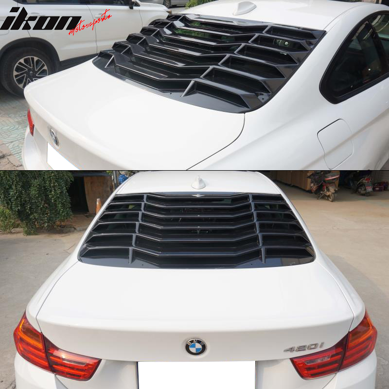 IKON MOTORSPORTS, Window Louver Compatible With 2014-2020 BMW F32 4 Series 2DR Coupe, Window Louver Sun Shade Cover Window Scoop Louver Matte Black ABS