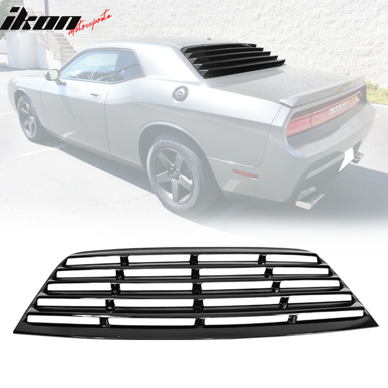 IKON MOTORSPORTS, Rear Window Louver Compatible With 2008-2023 Dodge Challenger Rear Windshield Louver Sun Shade Cover Gloss Black / Matte Black / Carbon Fiber Print