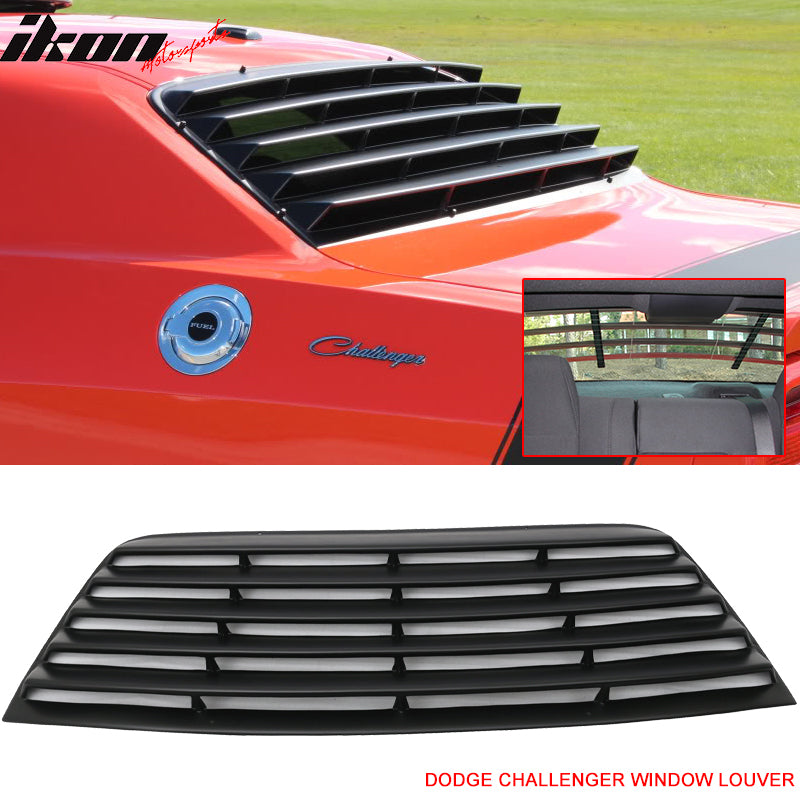 IKON MOTORSPORTS Rear Window Louver Compatible With 2008 2023 Dodge Challenger Rear Windshield Louver Sun Shade Cover Gloss Black Matte Black Carbon Fiber Print Ikon Motorsports
