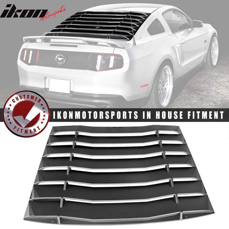 IKON MOTORSPORTS, Window Louver Compatible With 2005-2014 Ford Mustang, IKON Style ABS Plastic Rear Window Louver & PU Side Quarter Vent Scoops Sun Shade Cover Guards, 2006 2007 2013