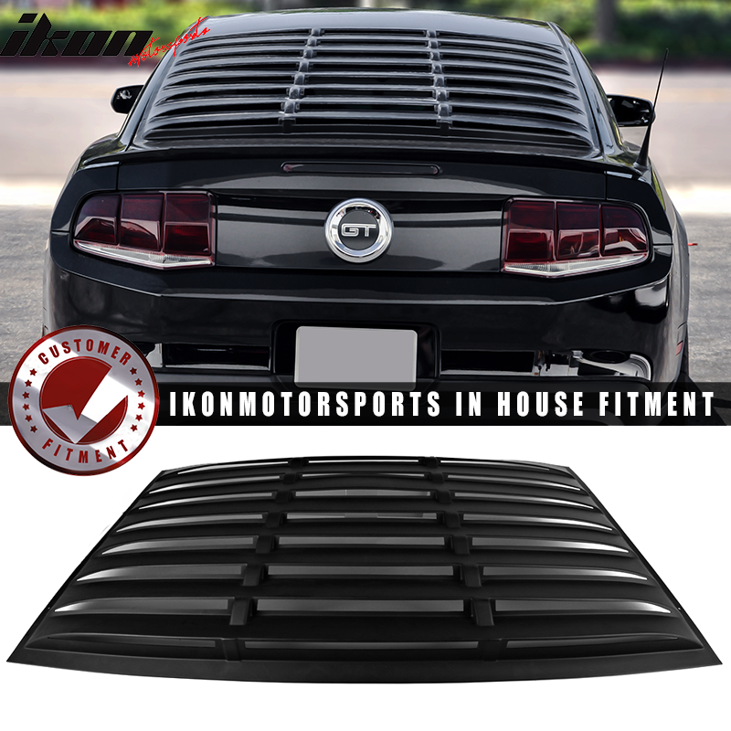 IKON MOTORSPORTS, Window Louver Scoops Compatible With 2005-2014 Ford Mustang, Matte Black Rear Window Louver & ABS Plastic Side Quarter Scoop Louvers, 2006 2007 2008 2012 2013