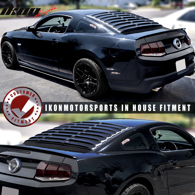 Window Louver Compatible With 2005-2014 Ford Mustang, ABS Matte Black Rear Cover By IKON MOTORSPORTS, 2006 2007 2008 2009 2010 2011 2012 2013