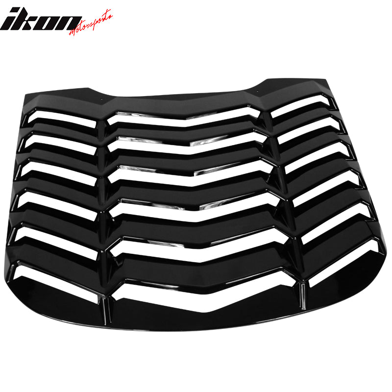 IKON MOTORSPORTS, Rear Window Louver Compatible With 2015-2023 Ford Mustang, IKON Style Gloss Black Window Visor Guards Sun Shade Cover ABS, 2016 2017 2018 2019