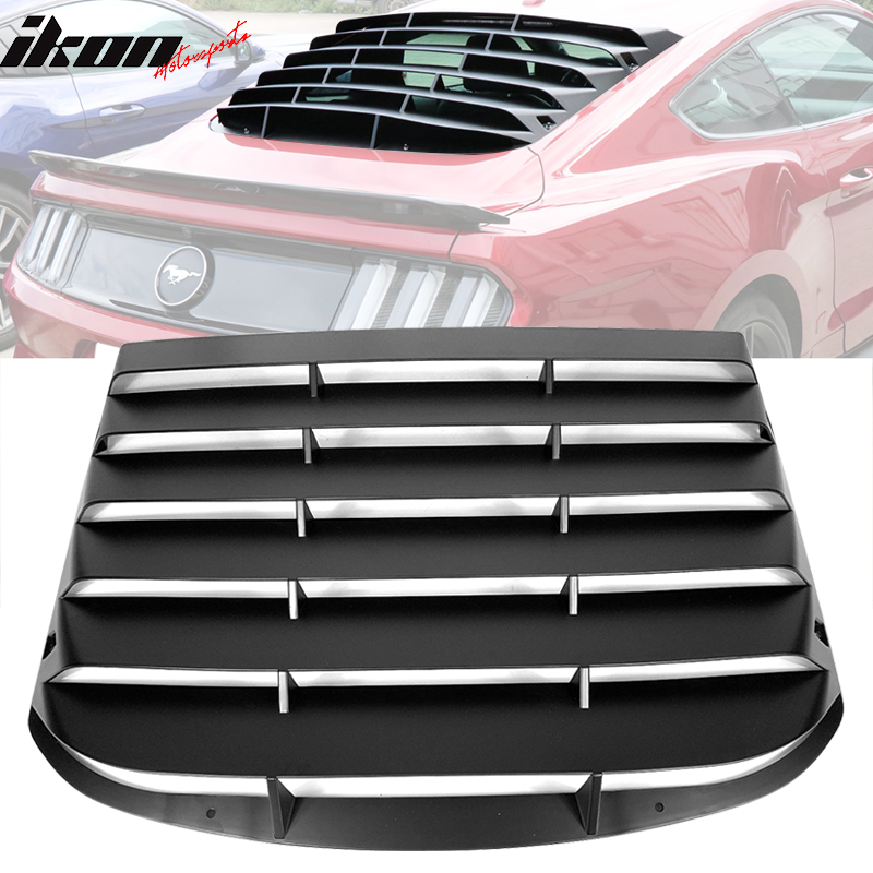 IKON MOTORSPORTS, Window Louver Compatible With 2015-2023 Ford Mustang, IKON Style,Rear Louver and Side Quarter Scoop Louvers