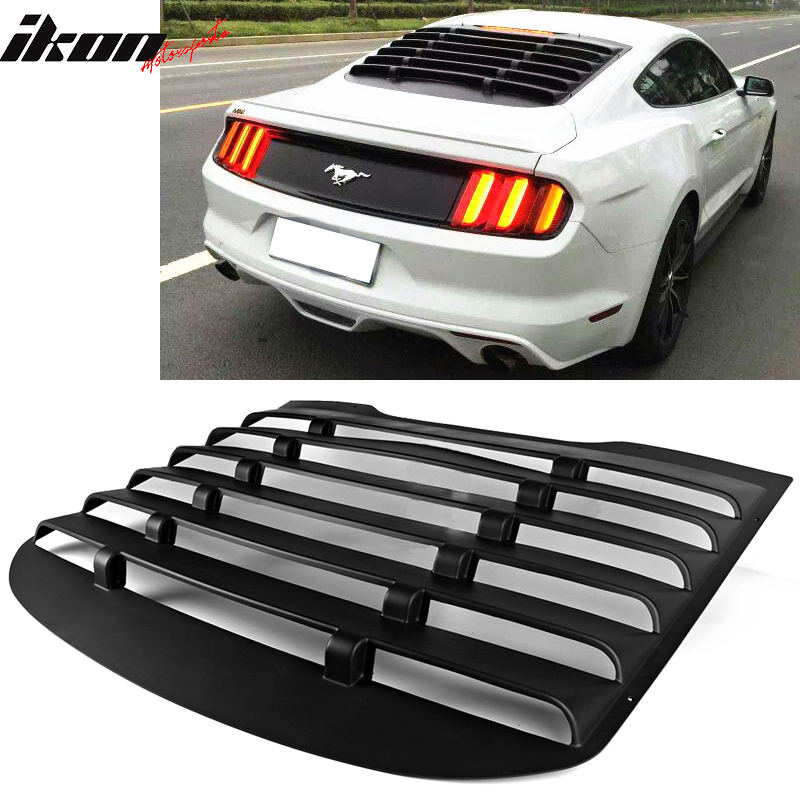 IKON MOTORSPORTS, Window Louver Compatible With 2015-2023 Ford Mustang, V Style, Rear & Side Quarter Scoop Louvers