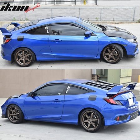 IKON MOTORSPORTS, Window Louver Compatible With 2016-2020 Honda Civic Coupe, Rear Sun Rain Window Guards, 2017 2018 2019