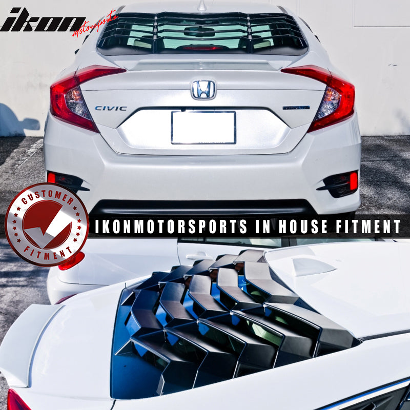 Fits 16-21 Honda Civic Sedan 4Dr Rear + Side Window Louvers Cover Unpainted ABS