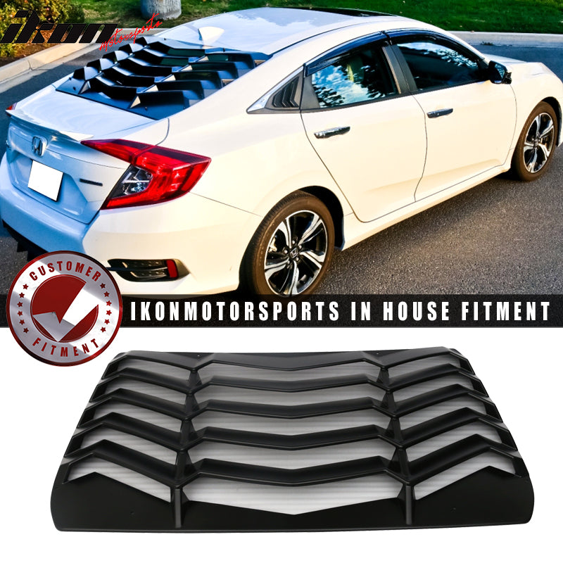 2016-2021 Honda Civic Sedan Black Rear Window Louvers ABS