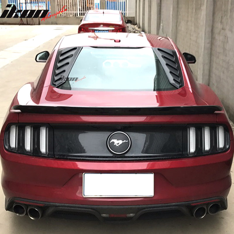 Window Louver Compatible With 2015-2023 Ford Mustang, ABS Plastic Rear Window Guards By IKON MOTORSPORTS, 2016 2017