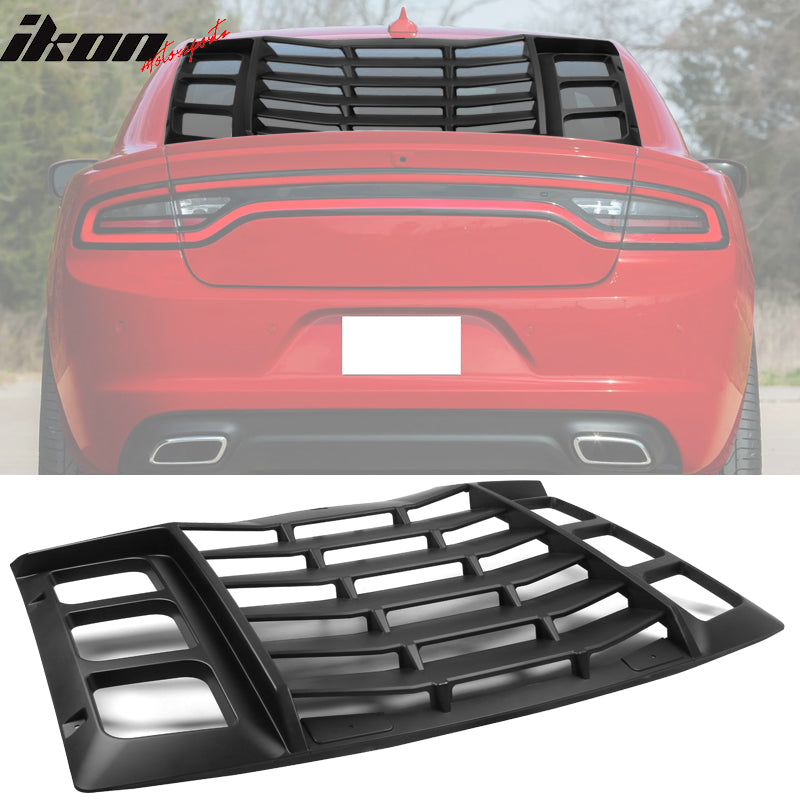 IKON MOTORSPORTS, Rear Window Louver Compatible With 2011-2023 Dodge Charger, IKON Style Rear Vent Cover Windshield 3PCS, 2012 2013 2014 2015 2016 2017