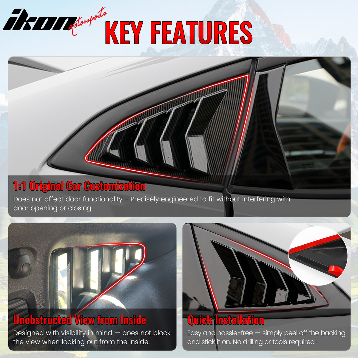 Fits 22-26 Toyota GR86/Subaru BRZ Coupe IKON 2PCS Side Window Louver Scoop PC
