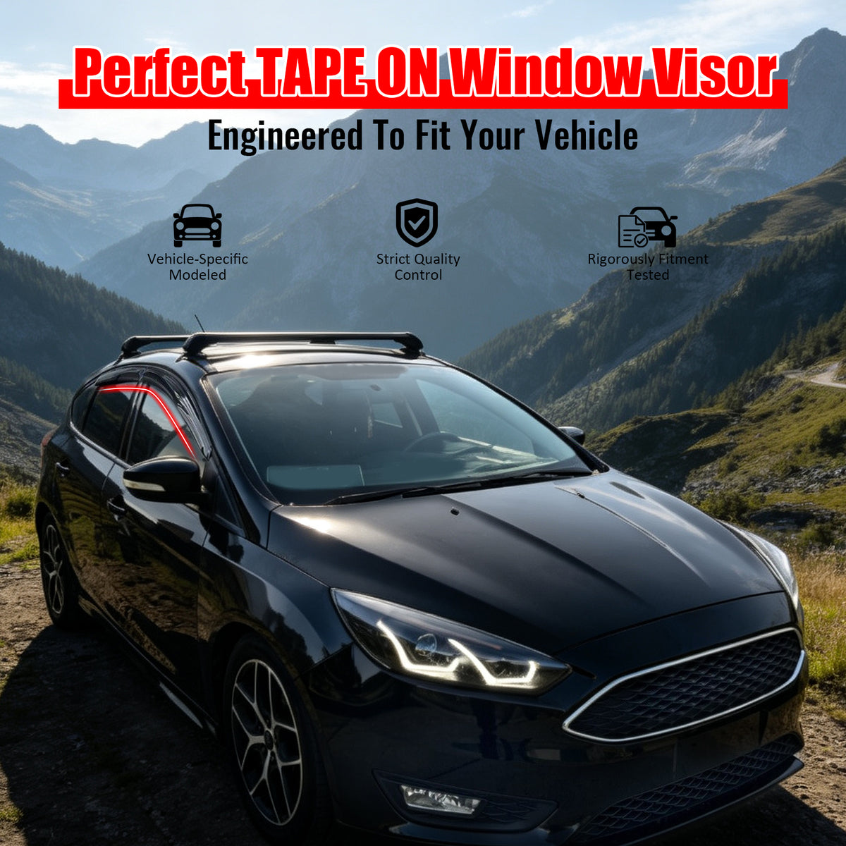 Fit 2012-2018 Ford Focus Acrylic Smoke Tinted Window Visors Rain Guard 4PCS