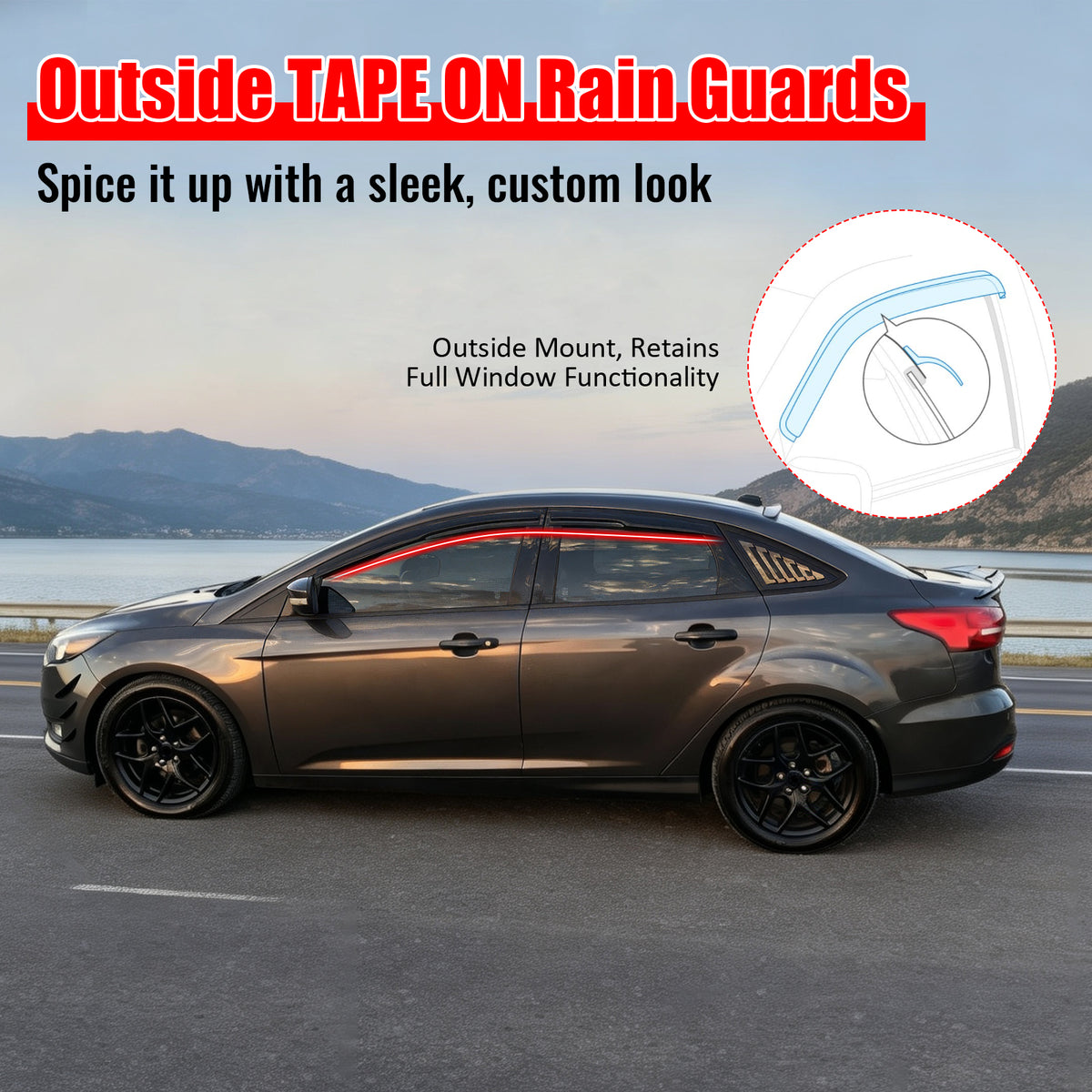 Fits 12-18 Ford Focus Mugen Style Window Visors Acrylic Sun Rain Guard Deflector
