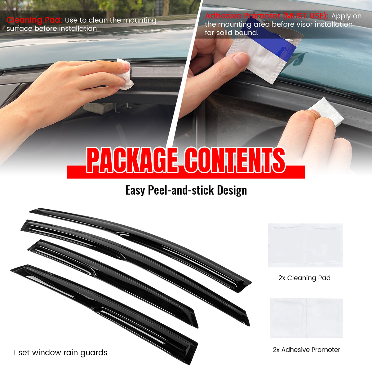 Fits 12-18 Ford Focus Mugen Style Window Visors Acrylic Sun Rain Guard Deflector
