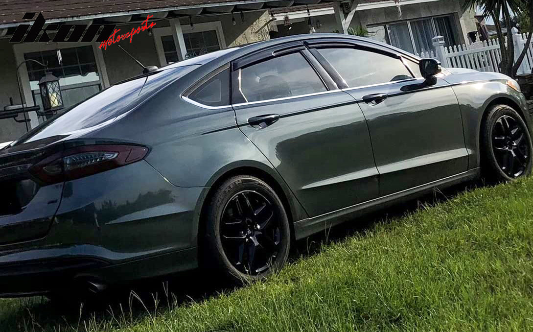 IKON MOTORSPORTS Window Visors Compatible With 2013-2018 Ford Fusion, Smoked Aero JDM Wind Deflectors Stick On Sun Rain Wind Window Guards