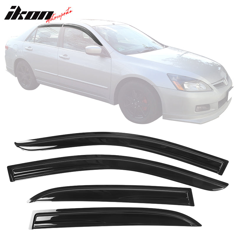 IKON MOTORSPORTS Window Visor Compatible With 2003 2007 Honda Accord Smoke Tinted Semi Transparent 4PCS Sun Rain Shade Guard Wind Vent Air Deflector 2004 2005 2006 Ikon Motorsports