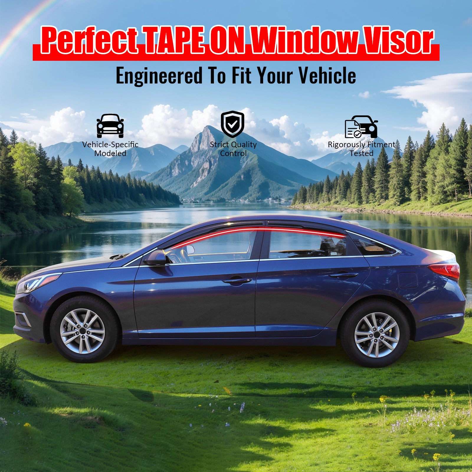 IKON MOTORSPORTS Window Visors Compatible With 2015-2019 Hyundai Sonata, Smoked Aero JDM Wind Deflectors Stick On Sun Rain Wind Window Guards