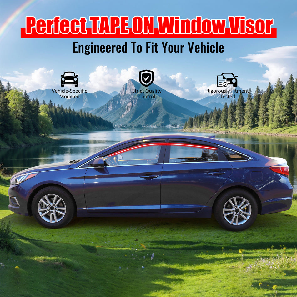 IKON MOTORSPORTS Window Visors Compatible With 2015-2019 Hyundai Sonata, Smoked Aero JDM Wind Deflectors Stick On Sun Rain Wind Window Guards