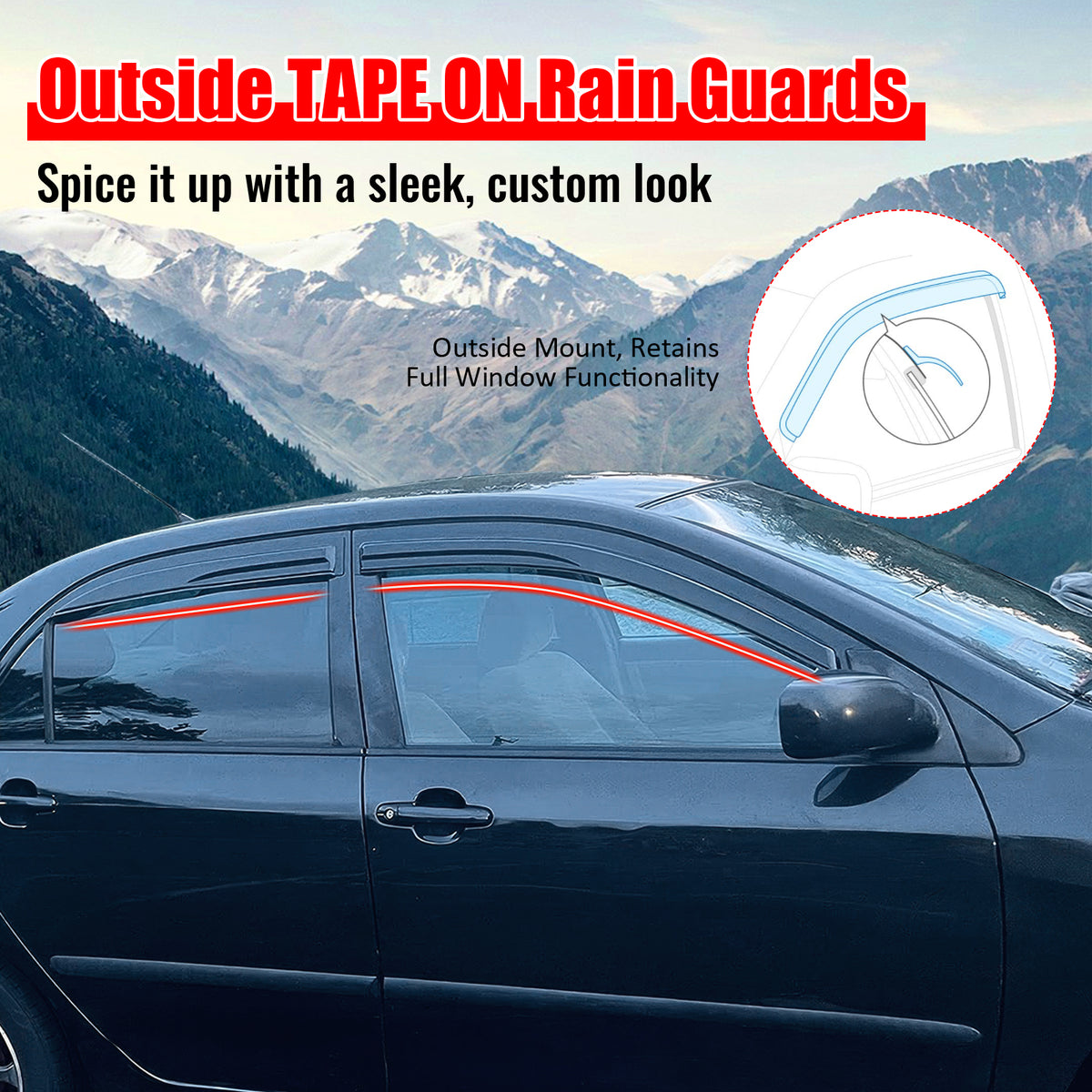 Fit 03-08 Toyota Corolla Sedan 4DR Mugen Acrylic Window Visor Sun Rain Deflector