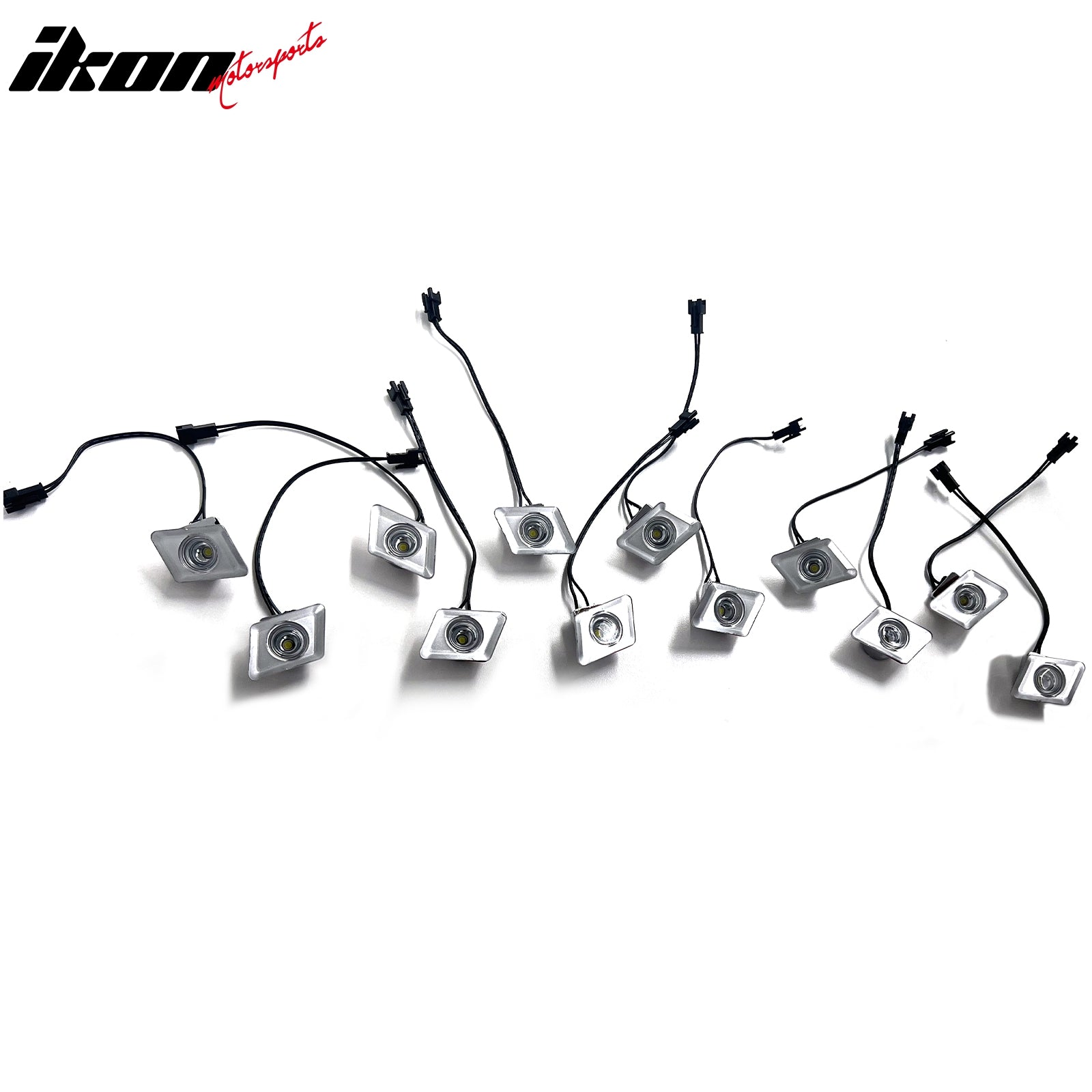 IKON MOTORSPORTS Decorative LED Lights, Compatible with Universal, Silver Automotive Car Front Bumper LED Lighting Kit, 12PCS