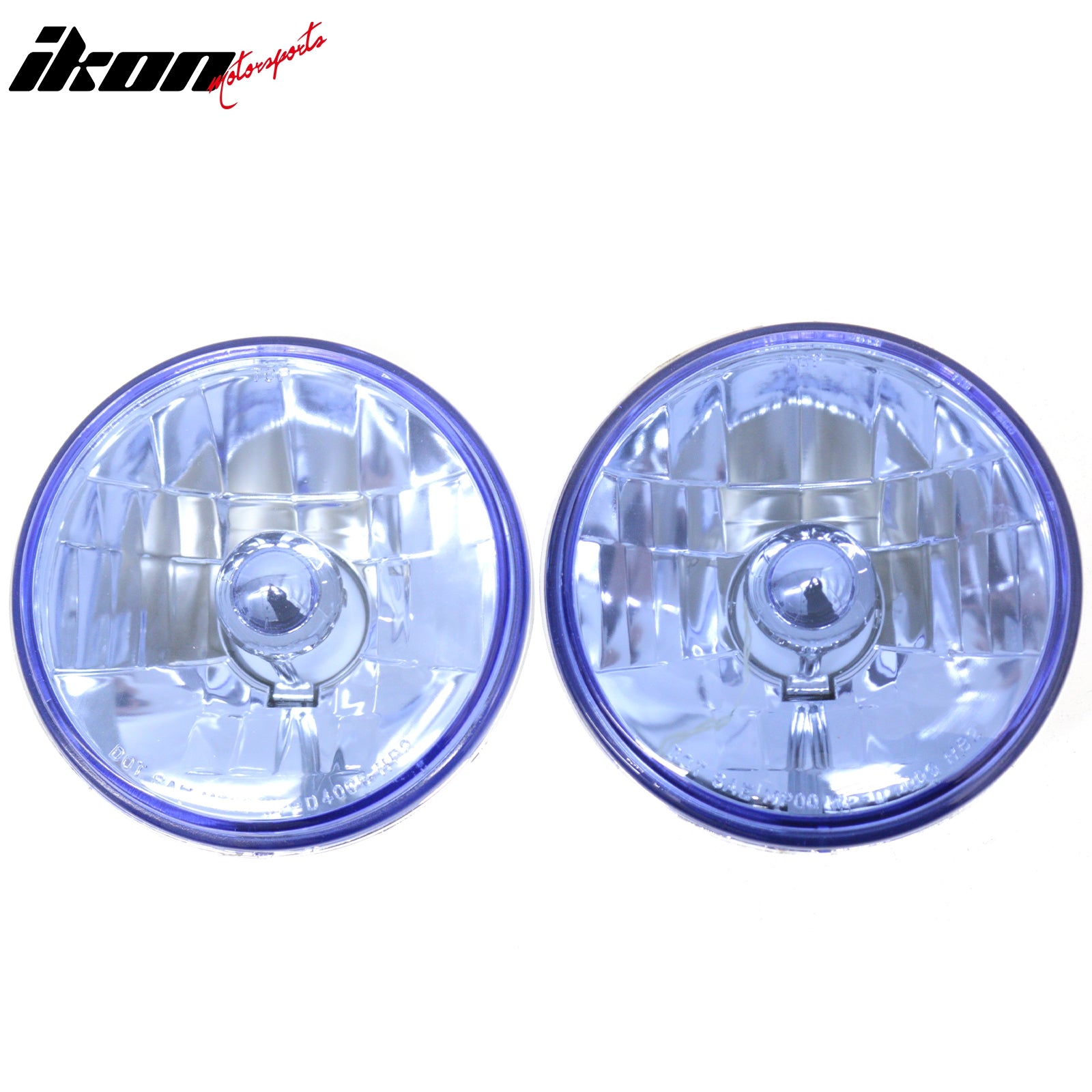 IKON MOTORSPORTS Headlights Assembly, Compatible with Universal, for H4 12V 55/60W Bulb Use Only, Blue Housing 5" Front Bumper Driving Head Lamp, Pair