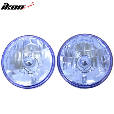 IKON MOTORSPORTS Headlights Assembly, Compatible with Universal, for H4 12V 55/60W Bulb Use Only, Blue Housing 5" Front Bumper Driving Head Lamp, Pair