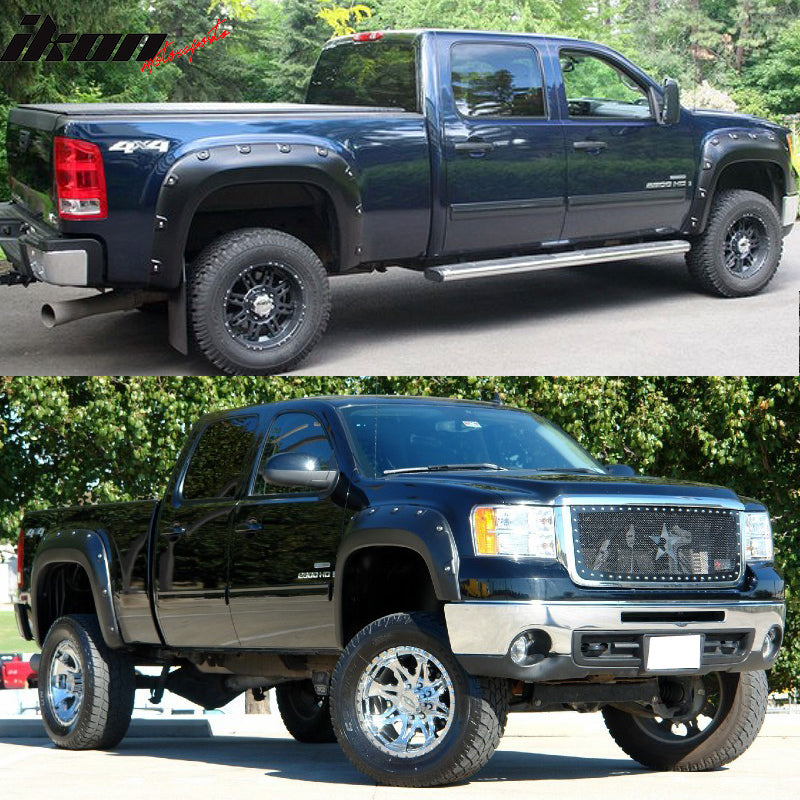 Compatible With 07-13 Sierra 1500 6.5' (78.7") Regular & 8' (97.6") Long Bed, Boss Pocket Rivet Fender Flare Textured