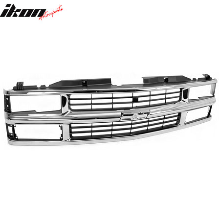 IKON MOTORSPORTS Front Bumper Grille, Compatible with 1994-2000 Chevrolet C/K& 1994 Blazer& 1995-1999 Tahoe, Chrome Replacement Front Bumper Grill Assembly, 1PC