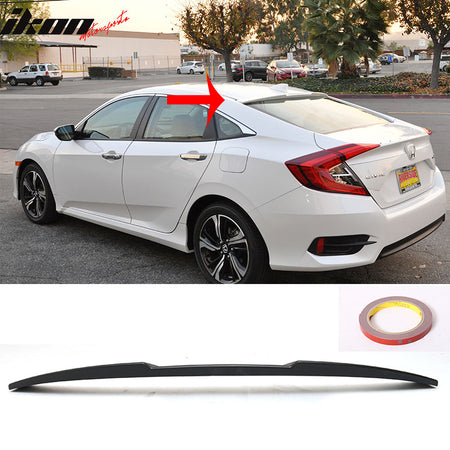 Roof Spoiler & Window Visor Compatible With 2016-2021 Honda Civic X 10th Gen, IKON Style Rear Spoiler Wing Factory Style Sun Rain Guards ABS By IKON MOTORSPORTS