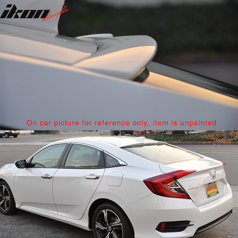 Fits 16-21 Honda Civic Sedan 4Dr IKON Style Roof + Trunk Spoiler Unpainted ABS