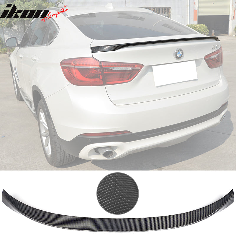 IKON MOTORSPORTS, Trunk Spoiler Compatible With 2015-2017 BMW X6 F16 , Matte Carbon Fiber Performance 2 Style Rear Spoiler Wing, 2016
