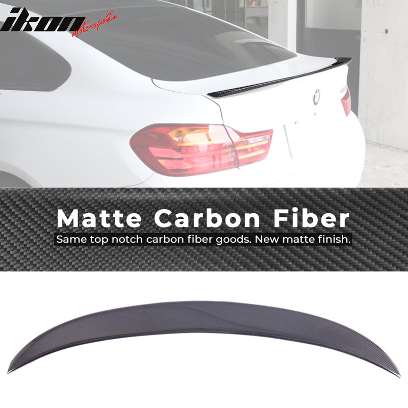 IKON MOTORSPORTS, Trunk Spoiler Compatible With 2015-2020 BMW F36 4 Series Gran Coupe , Matte Carbon Fiber V Style Rear Spoiler Wing, 2016 2017 2018 2019