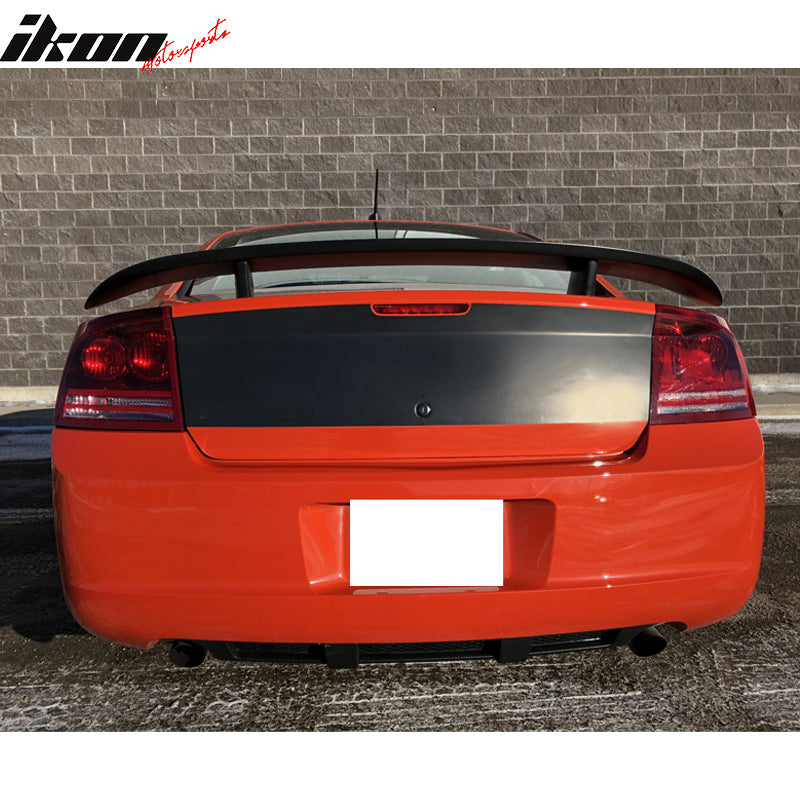 Trunk Spoiler Compatible With 2006-2010 Dodge Charger, Primer Matte Black ABS Car Exterior Trunk Spoiler Rear Wing Tail Roof Top Lid by IKON MOTORSPORTS, 2007 2008 2009