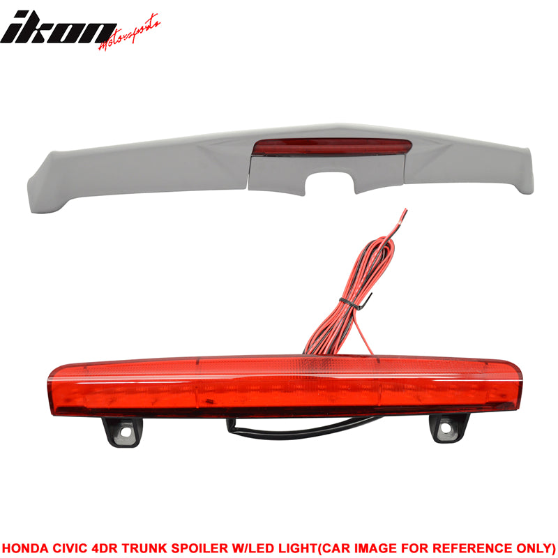 Trunk Spoiler Compatible With 2006-2011 Honda Civic, MD Style FRP Unpainted With Red Brake Light Trunk Boot Lip Rear Spoiler Wing Deck Lid By IKON MOTORSPORTS, 2007 2008 2009 2010