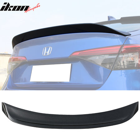 IKON MOTORSPORTS, Duckbill Trunk Spoiler Compatible With 2022 Honda Civic Sedan 4-Door, IKON Style ABS Plastic Rear Tail Trunk Wing Spoiler Lip