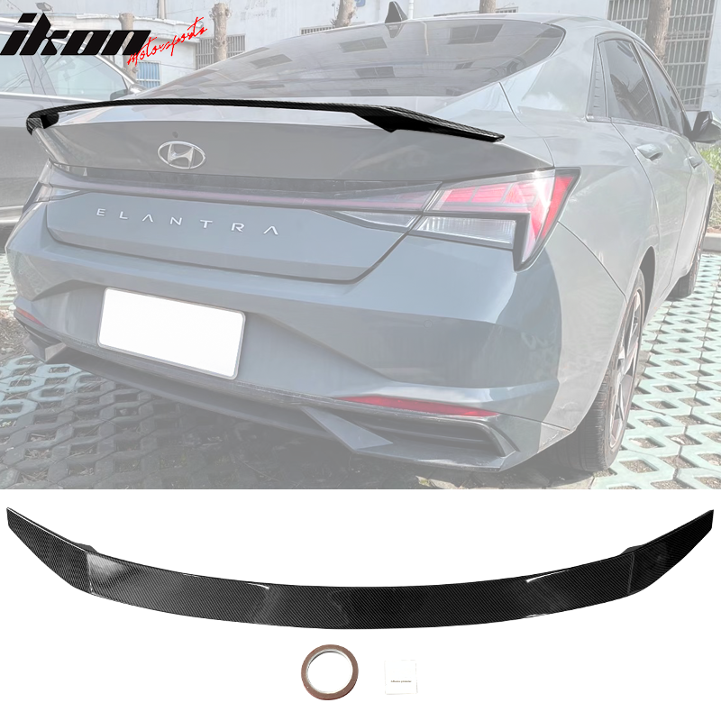 IKON MOTORSPORTS, Trunk Spoiler Compatible With 2021-2022 Hyundai Elantra 4-Door Sedan, ABS Plastic Rear Tail Trunk Wing Spoiler