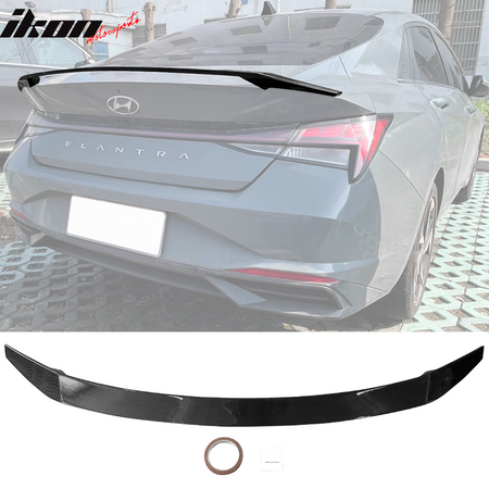 IKON MOTORSPORTS, Trunk Spoiler Compatible With 2021-2022 Hyundai Elantra 4-Door Sedan, ABS Plastic Rear Tail Trunk Wing Spoiler