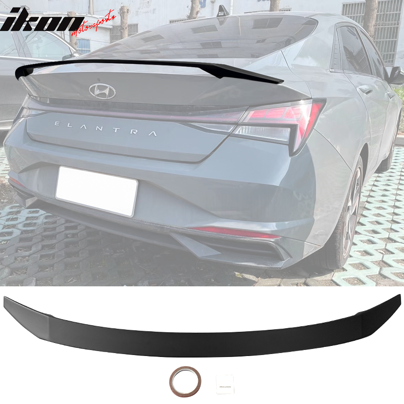 IKON MOTORSPORTS, Trunk Spoiler Compatible With 2021-2022 Hyundai Elantra 4-Door Sedan, ABS Plastic Rear Tail Trunk Wing Spoiler