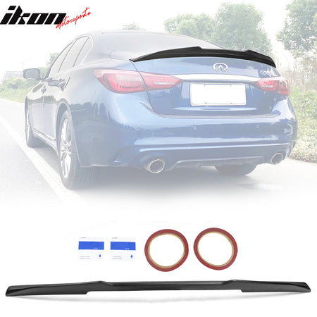 IKON MOTORSPORTS, Trunk Spoiler Compatible With 2014-2024 Infiniti Q50, PSM Style Rear Trunk Lip Tail Spoiler Wing Boot Lid ABS Plastic ,2015 2016 2017 2018 2019 2020 2021