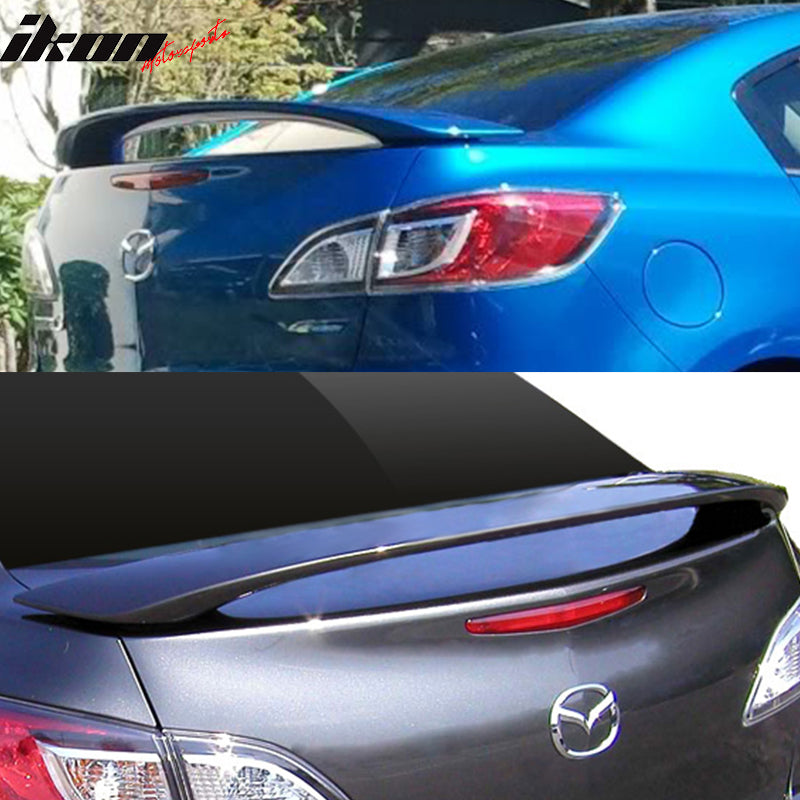 Trunk Spoiler Compatible With 2010-2013 Mazda 3, Factory Style Matte Black ABS Car Exterior Trunk Spoiler Rear Wing Tail Roof Top Lid by IKON MOTORSPORTS, 2011 2012