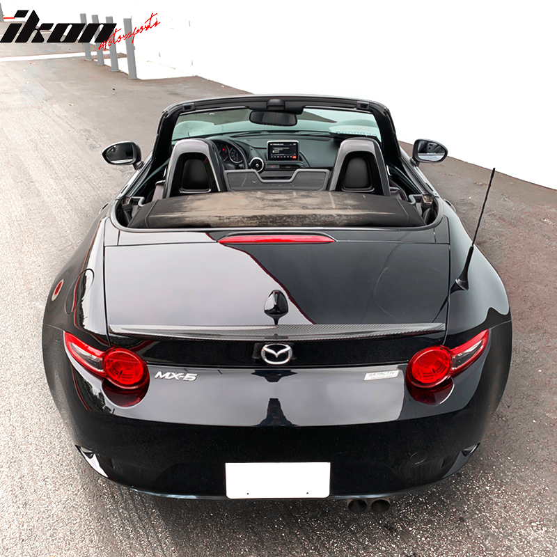 IKON MOTORSPORTS, Trunk Spoiler Compatible With 2016-2023 Mazda MX-5 & MX-5 Miata, P Style 4TH ND Real Carbon Fiber Rear Roof Spoiler Lip Wing Deck Lid, 2017 2018 2019
